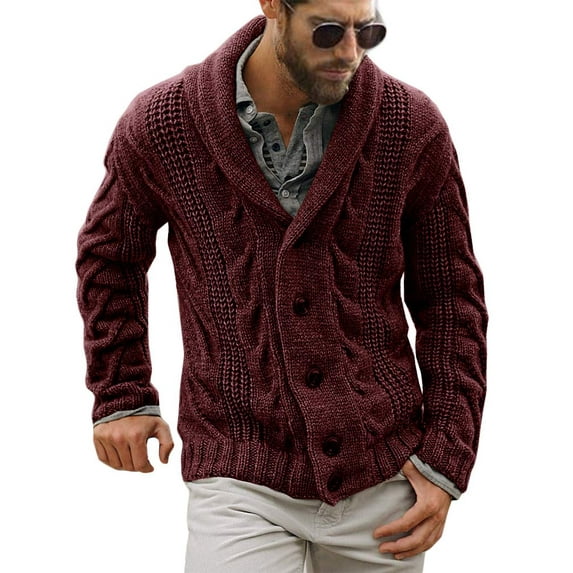 Sherrylily Mens Cable Knit Sweater Cardigan Loose Long Sleeve Casual Coat