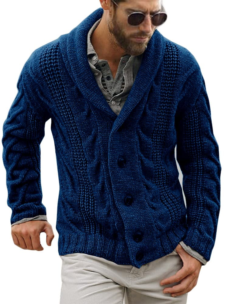 Sherrylily Mens Cable Knit Sweater Cardigan Loose Long Sleeve Casual Coat Walmart