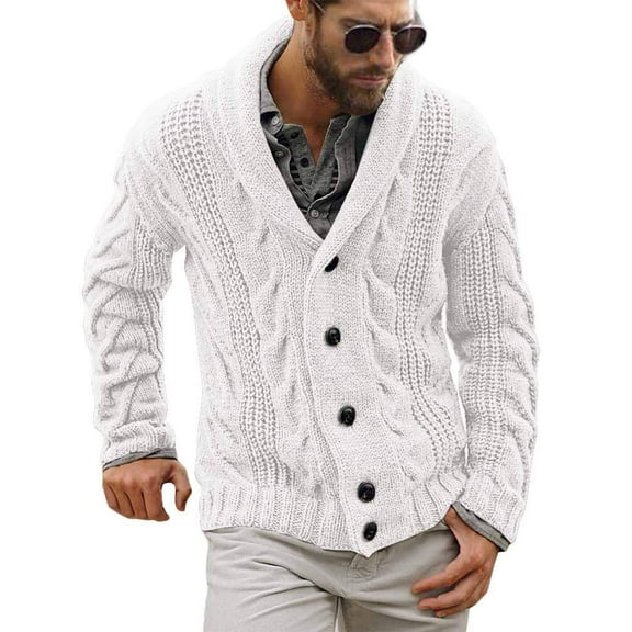 Sherrylily Mens Cable Knit Sweater Cardigan Loose Long Sleeve Casual Coat