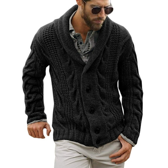 Sherrylily Mens Cable Knit Sweater Cardigan Loose Long Sleeve Casual Coat