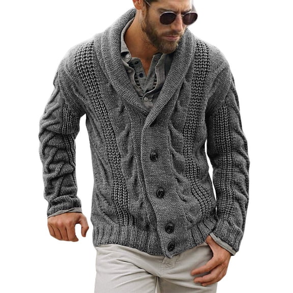 Sherrylily Mens Cable Knit Sweater Cardigan Loose Long Sleeve Casual Coat