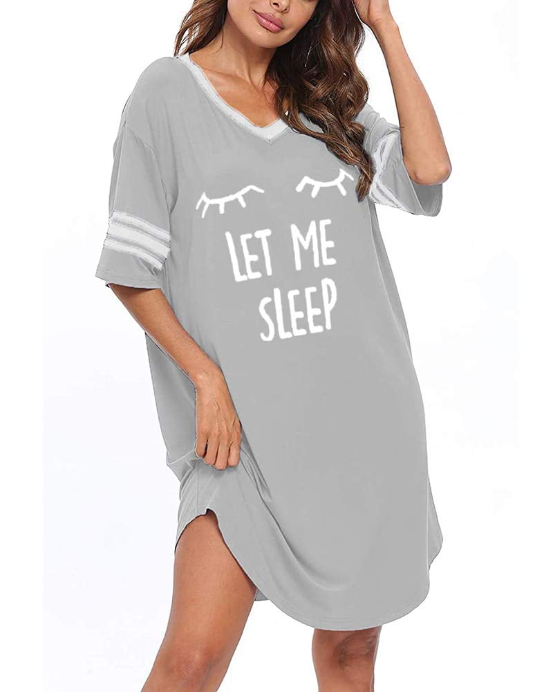 Sherrylily Sleep Shirts for Women Modal Nightshirts V Neck Loose Nightgowns  Printed Sleepwear 