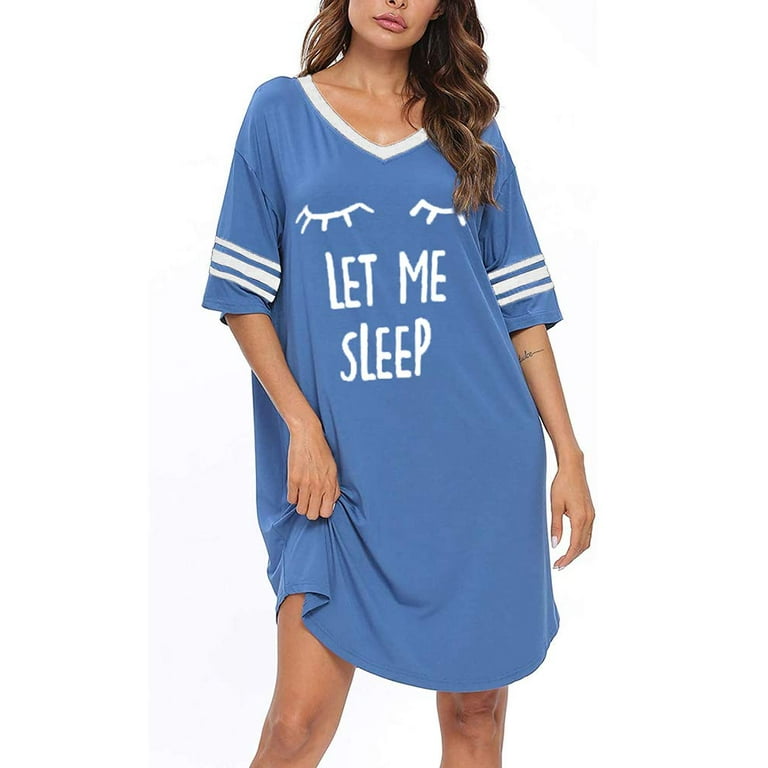 Sherrylily Sleep Shirts for Women Modal Nightshirts V Neck Loose Nightgowns  Printed Sleepwear