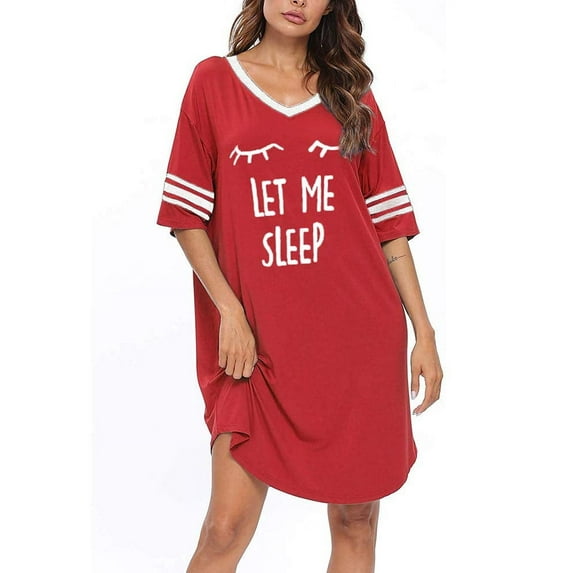 Sherrylily Sleep Shirts for Women Modal Nightshirts V Neck Loose Nightgowns Printed Sleepwear