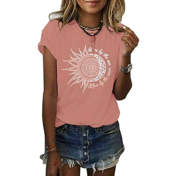 Sherrylily Summer Sun and Moon Print Graphic T-shirts for Women