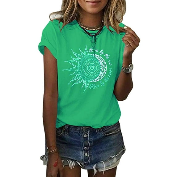 Sherrylily Summer Sun and Moon Print Graphic T-shirts for Women