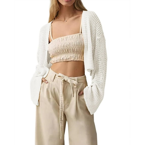 Sherrylily Summer Women Cropped Sweaters Kimonos Boho Lightweight Open Front Knit Cardigan