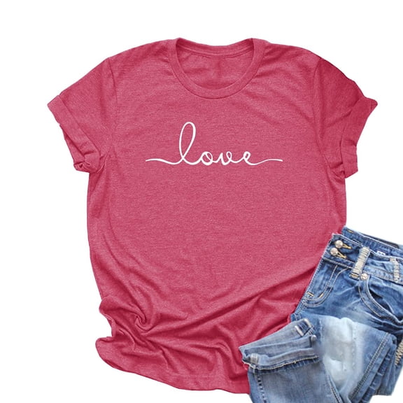 Sherrylily Summer Women Graphic T-Shirt Tees Love Printed Casual Short Sleeve Loose Tops