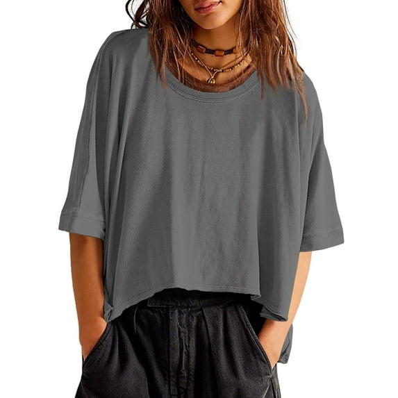 Sherrylily Summer Women Oversized Cropped T-Shirts Casual Short Sleeve Loose Tops