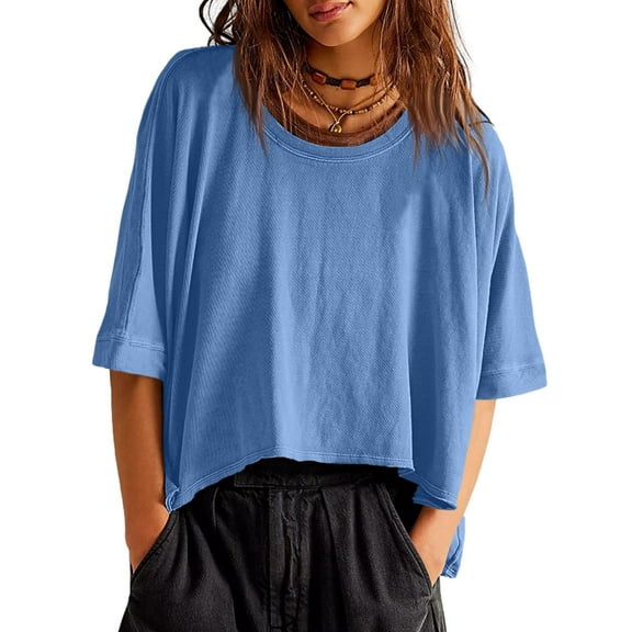 Sherrylily Summer Women Oversized Cropped T-Shirts Casual Short Sleeve Loose Tops