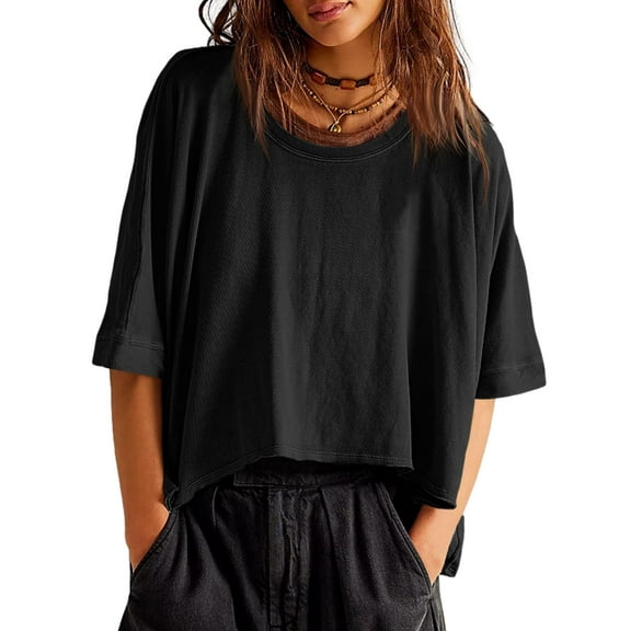 Sherrylily Summer Women Oversized Cropped T-Shirts Casual Short Sleeve Loose Tops