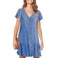 thumbnail image 1 of Sherrylily Summer Women Polka Dot V Neck Button Down Ruffle Loose Swing Short Mini T-Shirt Dress, 1 of 6