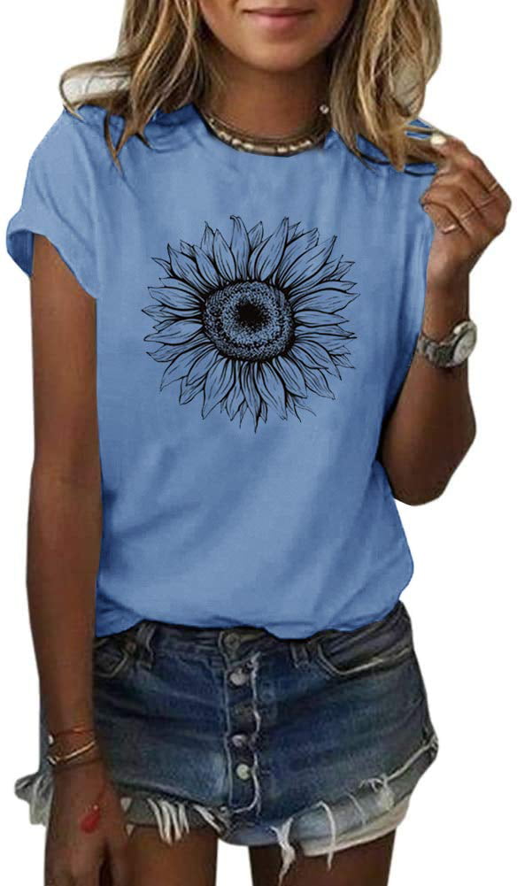 Sherrylily Summer Women Sunflower Short Sleeve T Shirt Cute Graphic ...