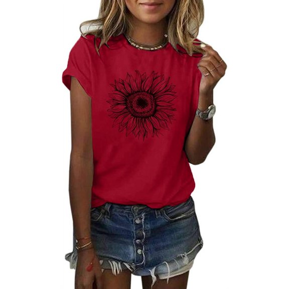 Sherrylily Summer Women Sunflower Short Sleeve T Shirt Cute Graphic Tees Loose Tops