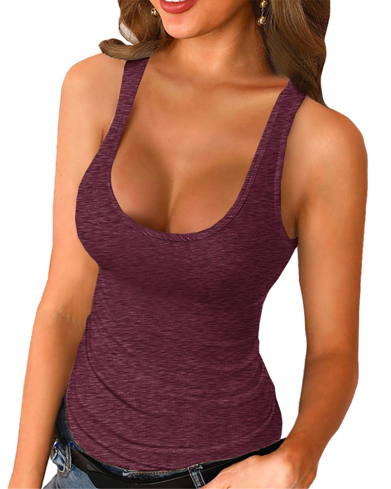 Sherrylily Summer Womens Scoop Neck Tank Tops Low Cut Sexy