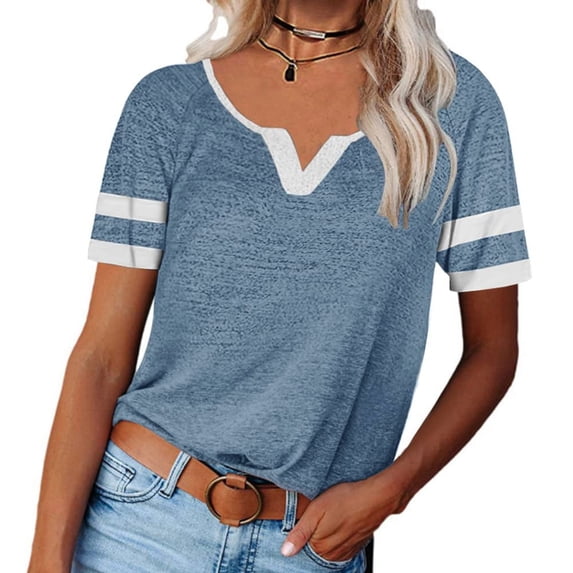 Sherrylily Summer Womens V Neck Tops Color Block Tunic Short Sleeve Casual Fashion T Shirts