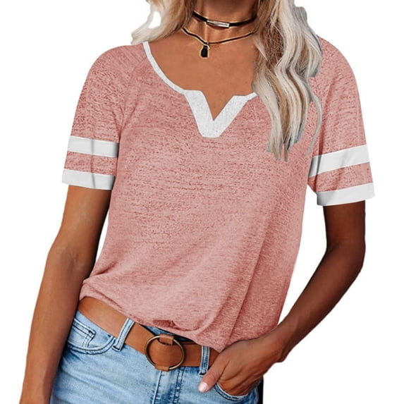 Sherrylily Summer Womens V Neck Tops Color Block Tunic Short Sleeve Casual Fashion T Shirts