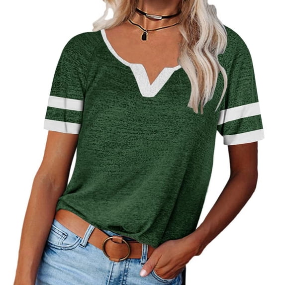 Sherrylily Summer Womens V Neck Tops Color Block Tunic Short Sleeve Casual Fashion T Shirts