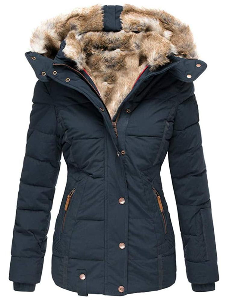 Sherrylily Winter Women Coats Zipper Hooded Faux Fur Inside Down ...