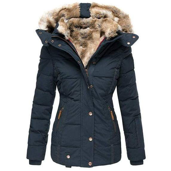 Sherrylily Winter Women Coats Zipper Hooded Faux Fur Inside Down Jackets S-2XL