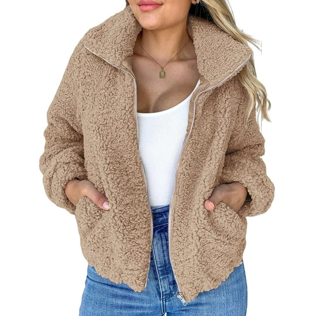 Sherrylily Winter Women's Sherpa Jackets Long Sleeve Zip Up Casual ...