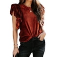 thumbnail image 1 of Sherrylily Woman Ribbed Velvet Blouse Short Ruffle Sleeve Casual Shirt, 1 of 5