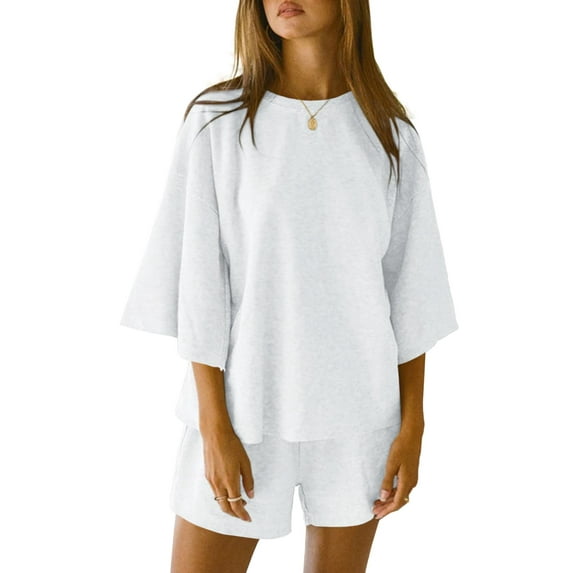 Sherrylily Women 2 Piece Outfits Loungewear 3/4 Sleeve Tops and Elastic Waist Shorts Lounge Sets