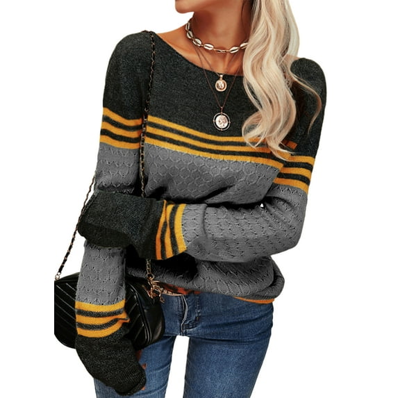 Sherrylily Women Autumn Winter Colorblock Pullover Sweaters Striped Slim Knitwear