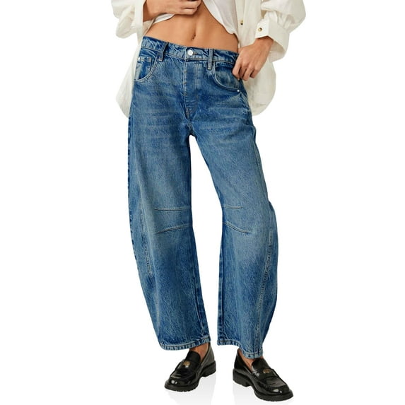 Sherrylily Women Baggy Boyfriend Jeans Pant Vintage Wide Leg Mid Rise Barrel Denim Fashion Ankle Pants