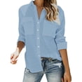 thumbnail image 1 of Sherrylily Women Button Down Shirts Long Sleeve Blouse Roll Up Cuffed Sleeve Casual Plain Tops with Pockets, 1 of 7