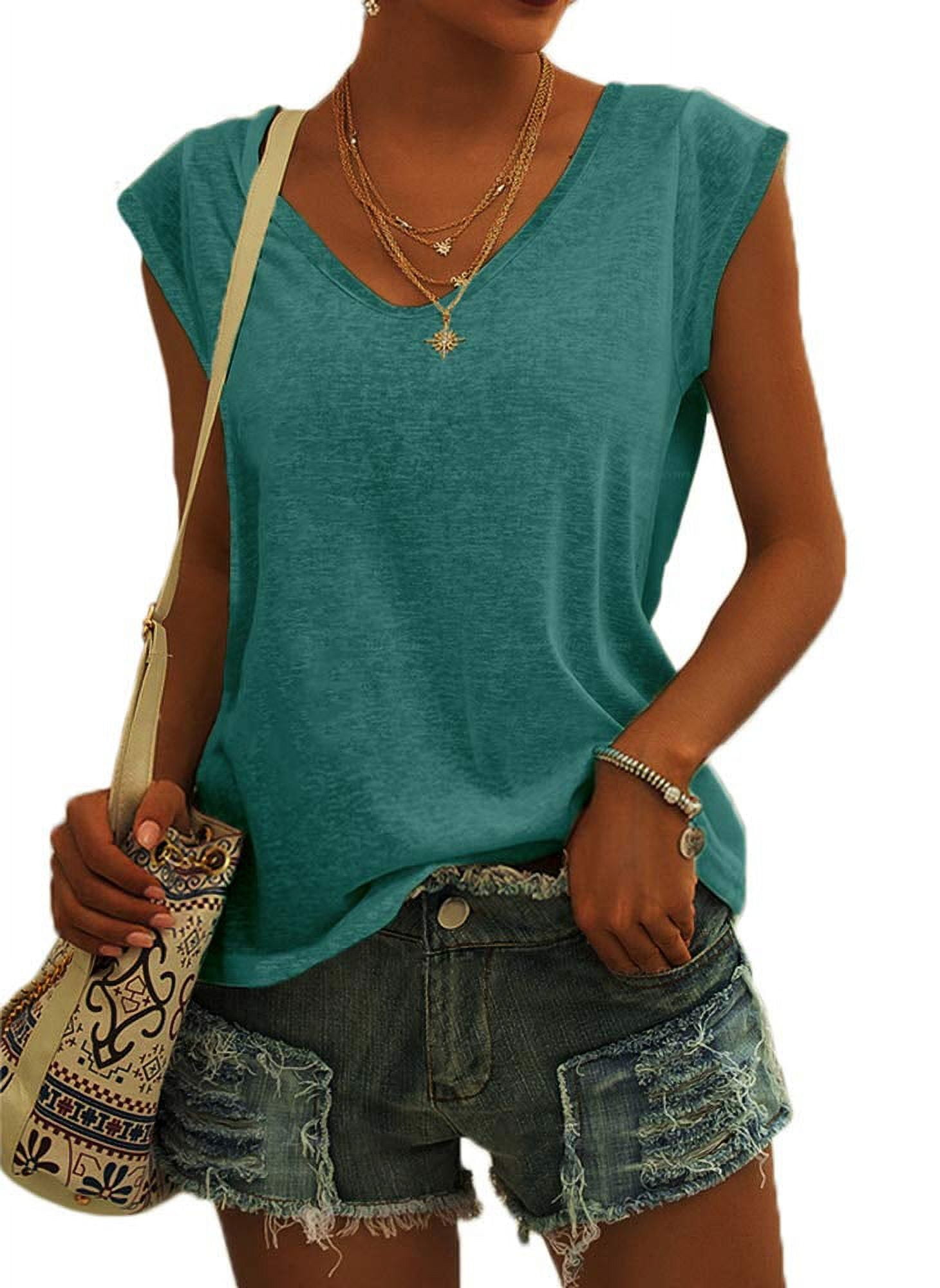 Sherrylily Women Cap Sleeve T-Shirt Casual Loose Fit Tank Tops S-2XL(US ...