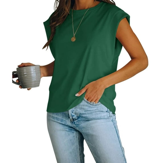 Sherrylily Women Cap Sleeve Tank Top Crew Neck T Shirts Loose Fit Summer Casual Tee
