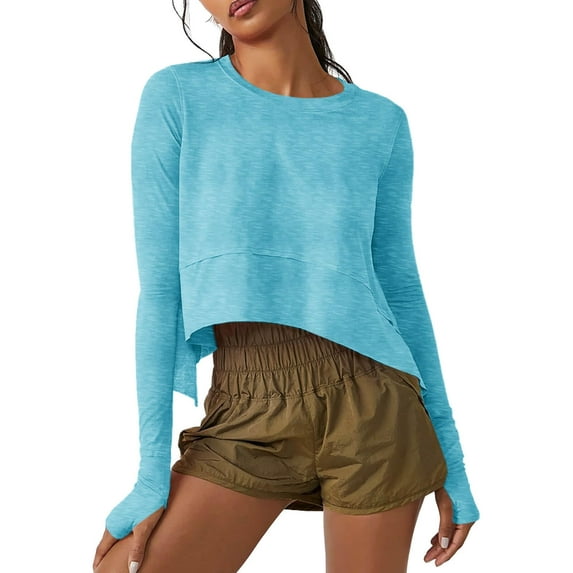 Sherrylily Women Casual Long Sleeve Crop Tops Tee Loose Workout Athletic T Shirts