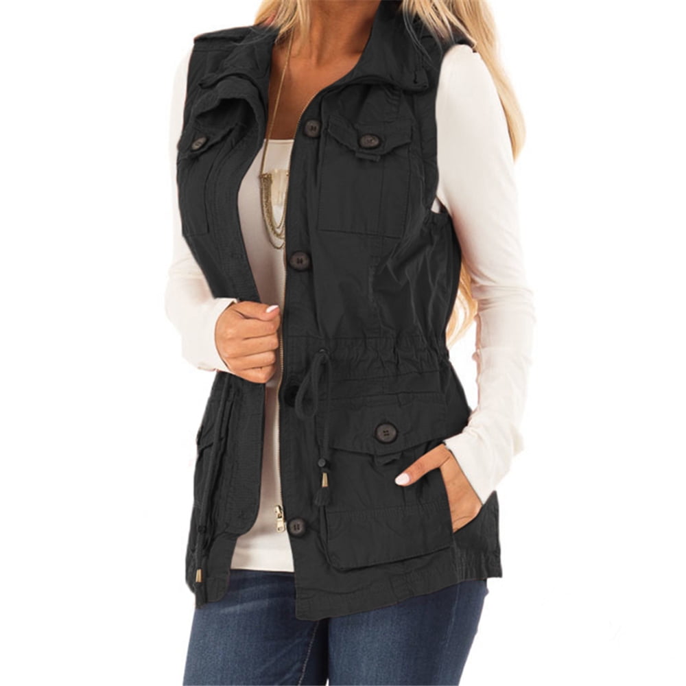 Sherrylily Women Casual Military Utility Vest Lightweight Sleeveless