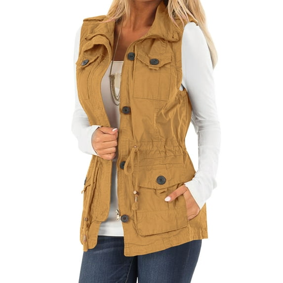Sherrylily Women Casual Military Utility Vest Lightweight Sleeveless Drawstring Jackets with Pockets
