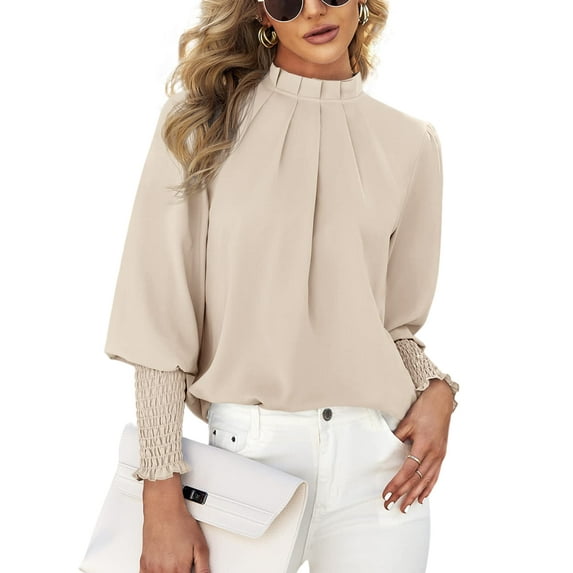 Sherrylily Women Chiffon Work Blouse Puff Long Sleeve Office Loose Shirt Casual Tops