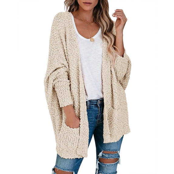 Sherrylily Women Chunky Popcorn Cardigan Open Front Boyfriend Batwing Fuzzy Knit Coat