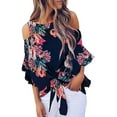 thumbnail image 1 of Sherrylily Women Cold Shoulder Bell Sleeve Shirt Tie Knot Casual Summer Tops, 1 of 3