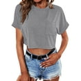 thumbnail image 1 of Sherrylily Women Crop Top Casual Crewneck T-Shirts Loose Fashion Tee with Pockets S-2XL, 1 of 7