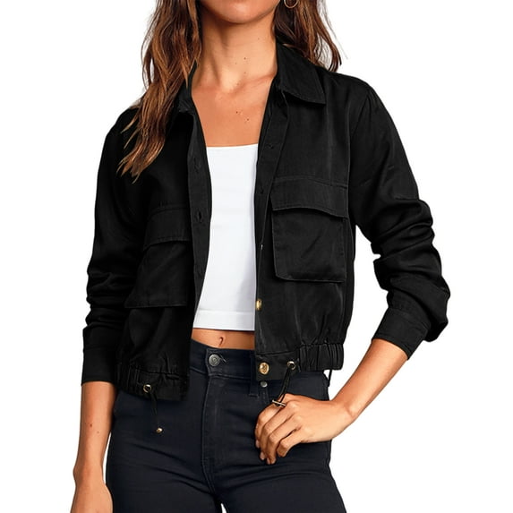 Sherrylily Women Cropped Jackets Button Down Lightweight Military Safari Utility Coat with Pockets