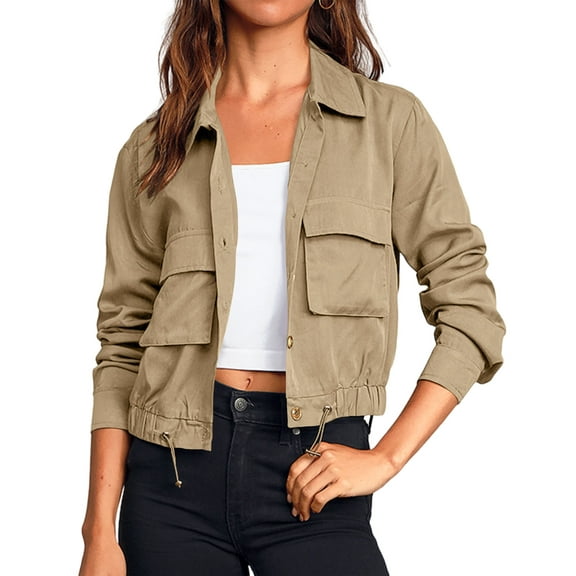 Sherrylily Women Cropped Jackets Button Down Lightweight Military Safari Utility Coat with Pockets