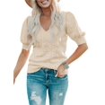 thumbnail image 1 of Sherrylily Women Cute Short Puff Sleeve Sweaters Loose Crew Neck Lightweight Pointelle Knit Pullover Shirts Tops, 1 of 2