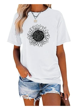 SOLY HUX Men's Graphic Tees Letter Sunflower Print Short Sleeve T Shirt  Summer Tee Tops White Floral S