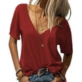 thumbnail image 1 of Sherrylily Women Deep V-Neck Short Sleeve Tops Solid Casual Loose Basic T Shirt, 1 of 2