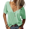 thumbnail image 1 of Sherrylily Women Deep V-Neck Short Sleeve Tops Solid Casual Loose Basic T Shirt, 1 of 2