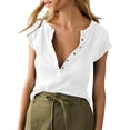 thumbnail image 1 of Sherrylily Women Deep V Neck Tops Casual Ribbed Knit Henley T-Shirts Short Sleeve Low Cut Fashion Tees, 1 of 6