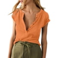 thumbnail image 1 of Sherrylily Women Deep V Neck Tops Casual Ribbed Knit Henley T-Shirts Short Sleeve Low Cut Fashion Tees, 1 of 6