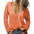 thumbnail image 1 of Sherrylily Women Deep V-neck Tops Long Sleeves T-shirts S-2XL, 1 of 3