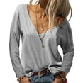 thumbnail image 1 of Sherrylily Women Deep V-neck Tops Long Sleeves T-shirts S-2XL, 1 of 3