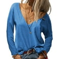thumbnail image 1 of Sherrylily Women Deep V-neck Tops Long Sleeves T-shirts S-2XL, 1 of 3